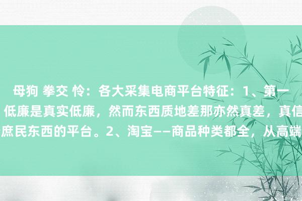 母狗 拳交 怜:各大采集电商平台特征:1、第一个:拼多多——货价同源,低廉是真实低廉,然而东西质地差那亦然真差,真信得过实卖老庶民东西的平台。2、淘宝——商品种类都全,从高端粉碎到平价小物件应有尽有。既有大...