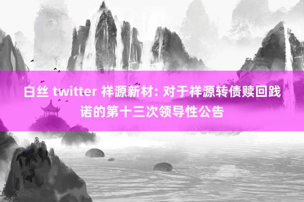 白丝 twitter 祥源新材: 对于祥源转债赎回践诺的第十三次领导性公告