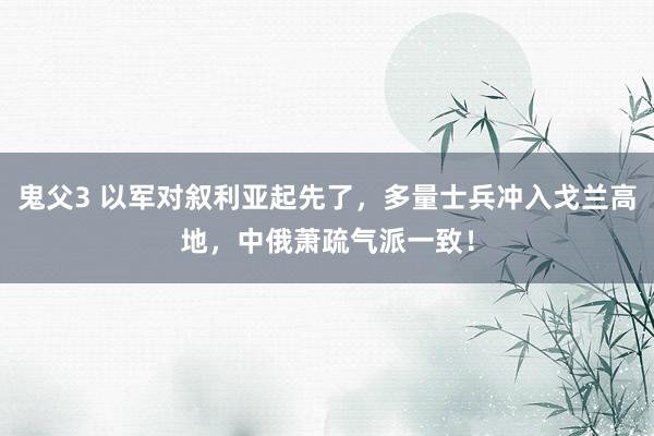 鬼父3 以军对叙利亚起先了，多量士兵冲入戈兰高地，中俄萧疏气派一致！