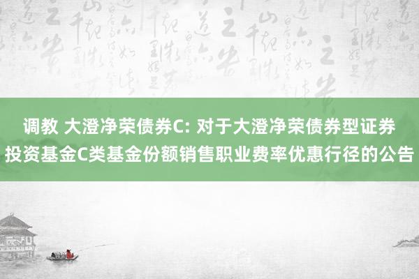 调教 大澄净荣债券C: 对于大澄净荣债券型证券投资基金C类基金份额销售职业费率优惠行径的公告