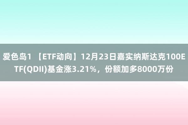 爱色岛1 【ETF动向】12月23日嘉实纳斯达克100ETF(QDII)基金涨3.21%，份额加多8000万份