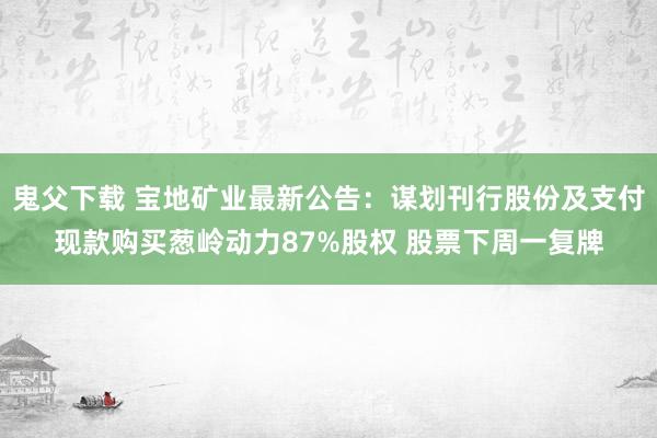 鬼父下载 宝地矿业最新公告：谋划刊行股份及支付现款购买葱岭动力87%股权 股票下周一复牌