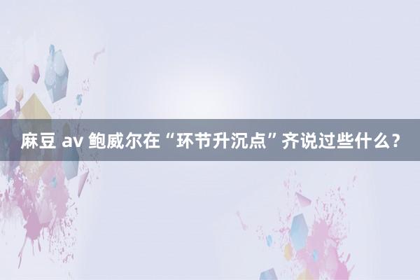 麻豆 av 鲍威尔在“环节升沉点”齐说过些什么？