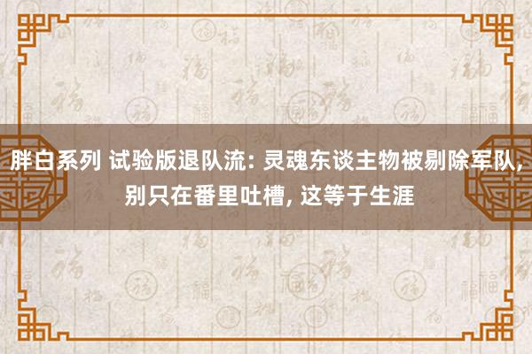 胖白系列 试验版退队流: 灵魂东谈主物被剔除军队， 别只在番里吐槽， 这等于生涯